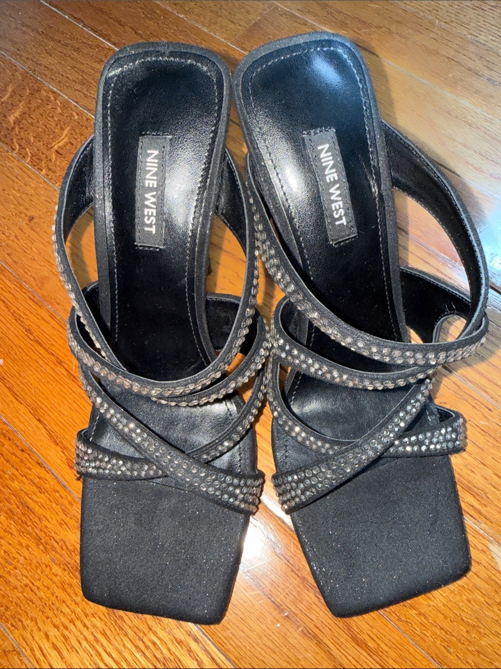 Nine West Black Strappy Crystal-Embellished Heels